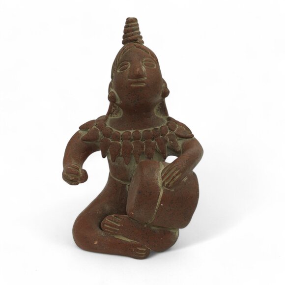 Pre-Columbian Style Terracotta Figurine Seated Drummer Tribal Art Sculpture VTG - Picture 1 of 8